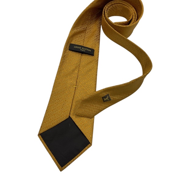 LOUIS VUITTON RARE Gold Mon LOUIS VUITTON Silk LUXURY Tie ITALY - Picture 2 of 7